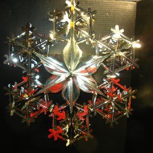 Vintage LARGE 22" SILVER Mylar Foil SNOWFLAKE / STAR Christmas